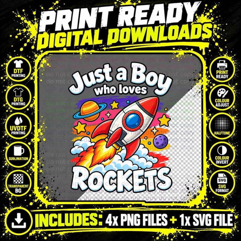 Boys Rocket Retro Sunset Tee Space Lover Kids Birthday Png SVG Digital Bundle