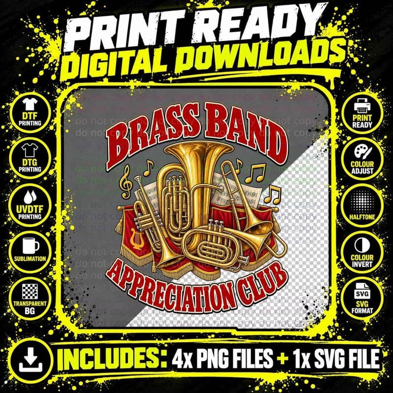 Brass Band Appreciation Club Vintage Concert Retro Music Png SVG Digital Bundle
