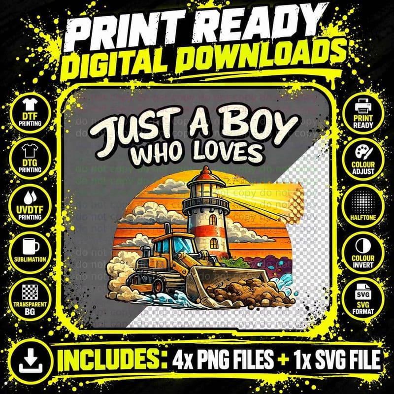 Bulldozer Lover Boys Retro Sunset Construction Equipment Png SVG Digital Bundle