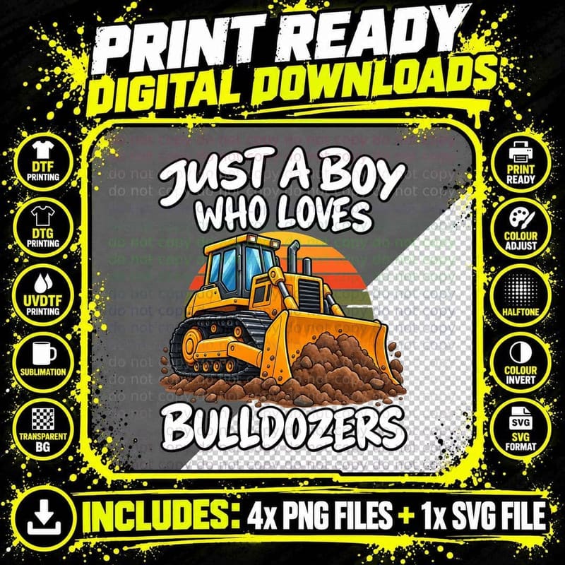 Bulldozer Lover Boys Sunset Construction Equipment Png SVG Digital Bundle