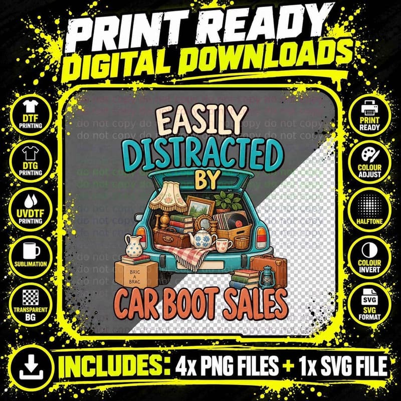 Car Boot Sale Lover Funny Bargain Hunter Retro Thrift Png SVG Digital Bundle