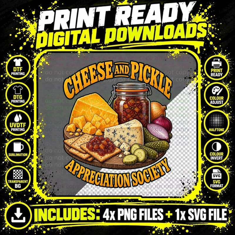 Cheese and Pickle Appreciation Society Retro British Png SVG Digital Bundle