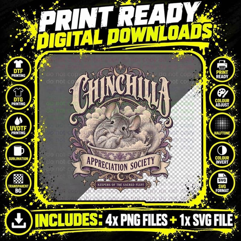 Chinchilla Appreciation Society Vintage Gothic Dust Bath Png SVG Digital Bundle