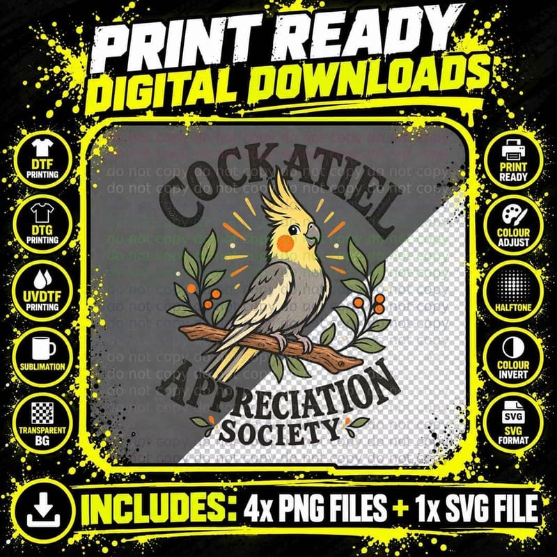 Cockatiel Appreciation Society Retro Bird Lover Vintage Png SVG Digital Bundle