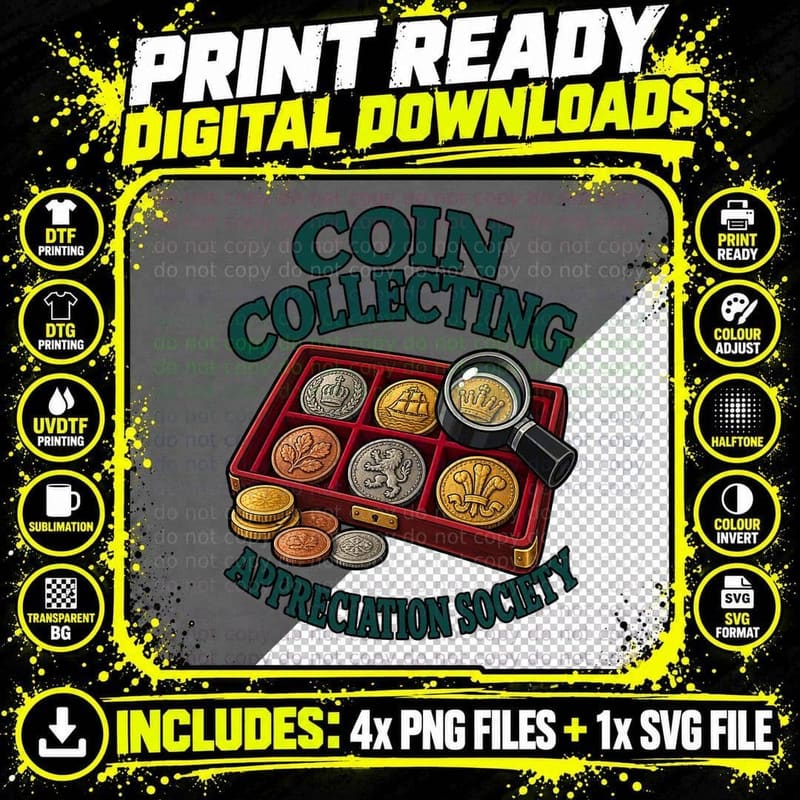 Coin Collecting Appreciation Society Retro Numismatic Png SVG Digital Bundle