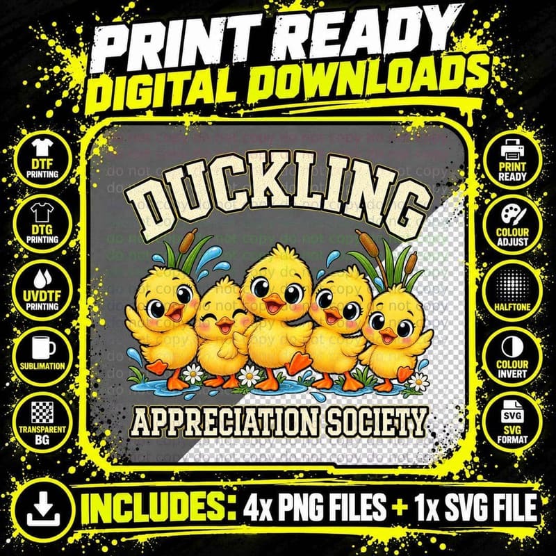 Duckling Appreciation Society T-Shirt Cute Kawaii Retro Png SVG Digital Bundle