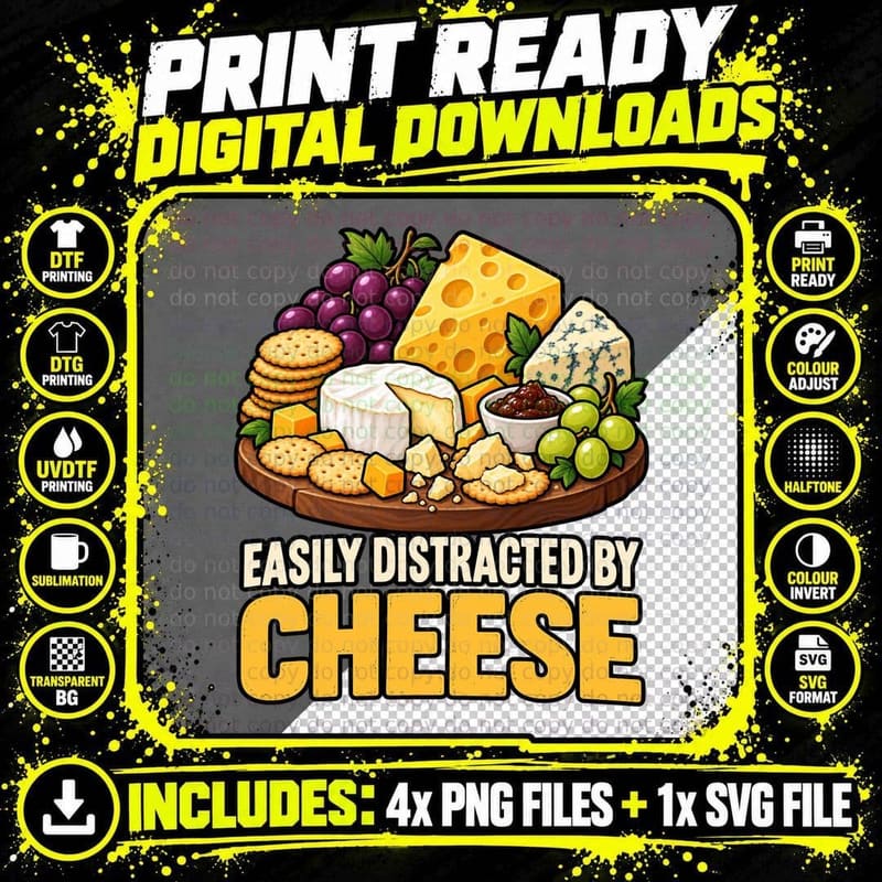 Easily Distracted By Cheese Funny Charcuterie Board Png SVG Digital Bundle