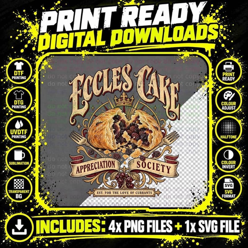 Eccles Cake Appreciation Society Vintage Bakery Currant Png SVG Digital Bundle