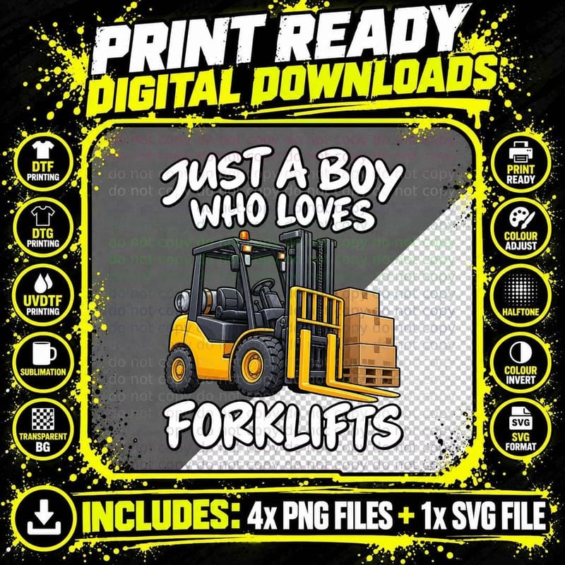 Forklift Lover Boys Warehouse Truck Construction Cartoon Png SVG Digital Bundle