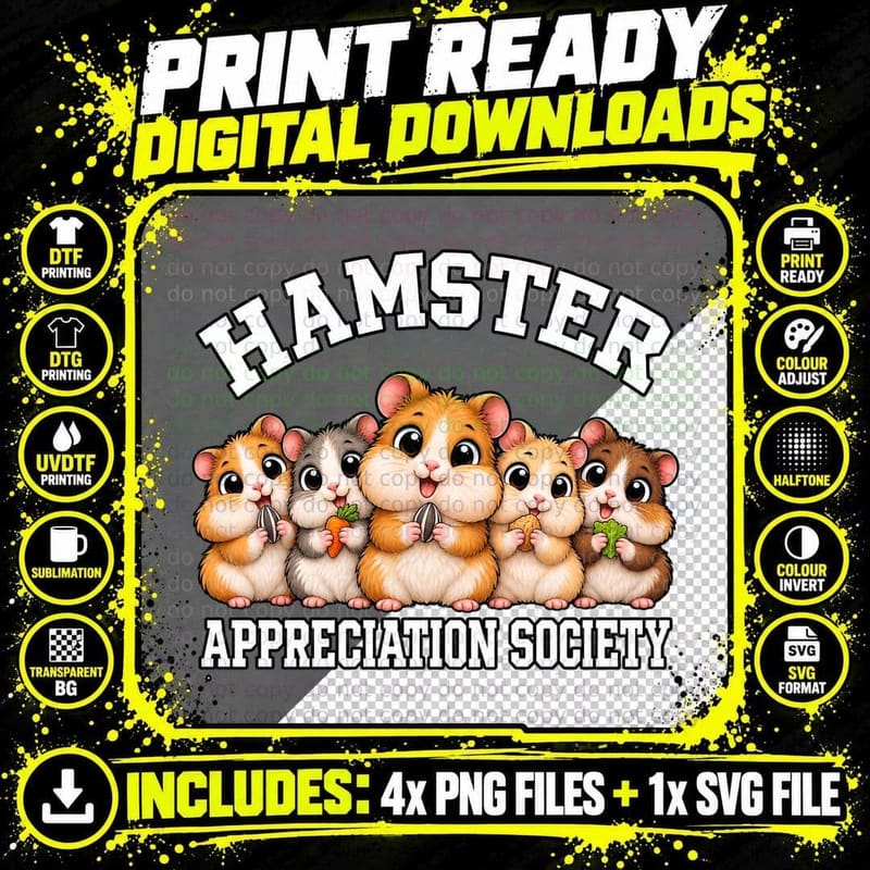 Hamster Appreciation Society Cute Chubby Hamster Lover Png SVG Digital Bundle