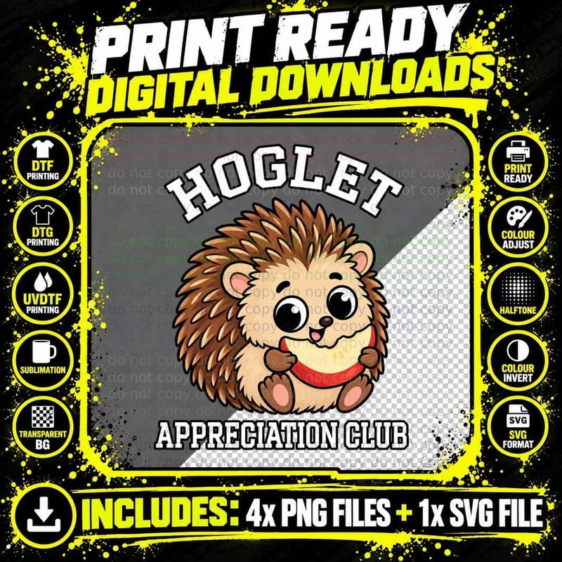 Hoglet Appreciation Club Retro Cartoon Hedgehog Lover Png SVG Digital Bundle