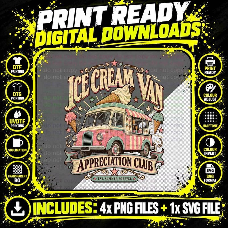 Ice Cream Van Appreciation Club Retro Seaside Summer Png SVG Digital Bundle