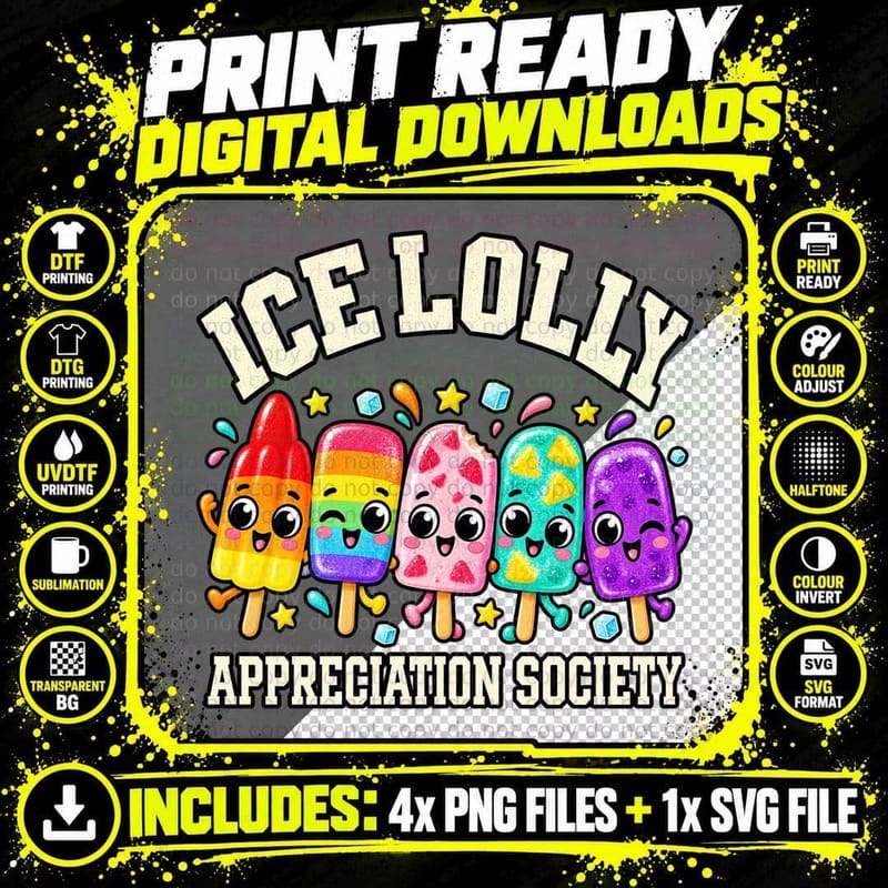 Ice Lolly Appreciation Society Cute Kawaii Retro Summer Png SVG Digital Bundle