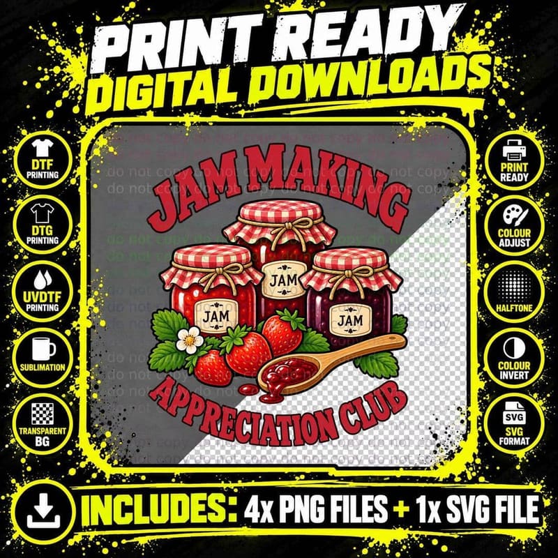 Jam Making Appreciation Club Retro Strawberry Preserves Png SVG Digital Bundle