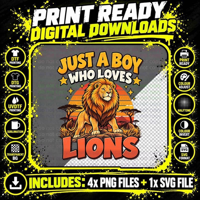 Lion Lover Boys Retro Sunset Vintage Safari Wildlife Png SVG Digital Bundle