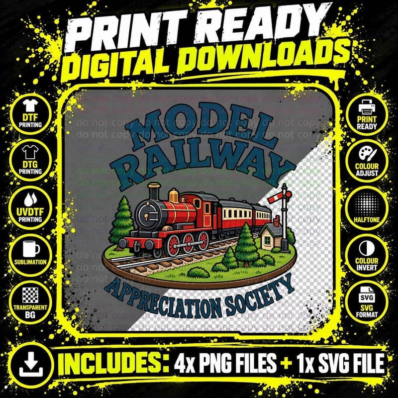 Model Railway Appreciation Society Retro Steam Train Png SVG Digital Bundle