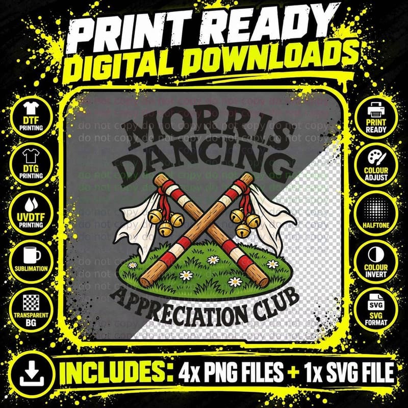 Morris Dancing Appreciation Club Retro English Folk Png SVG Digital Bundle