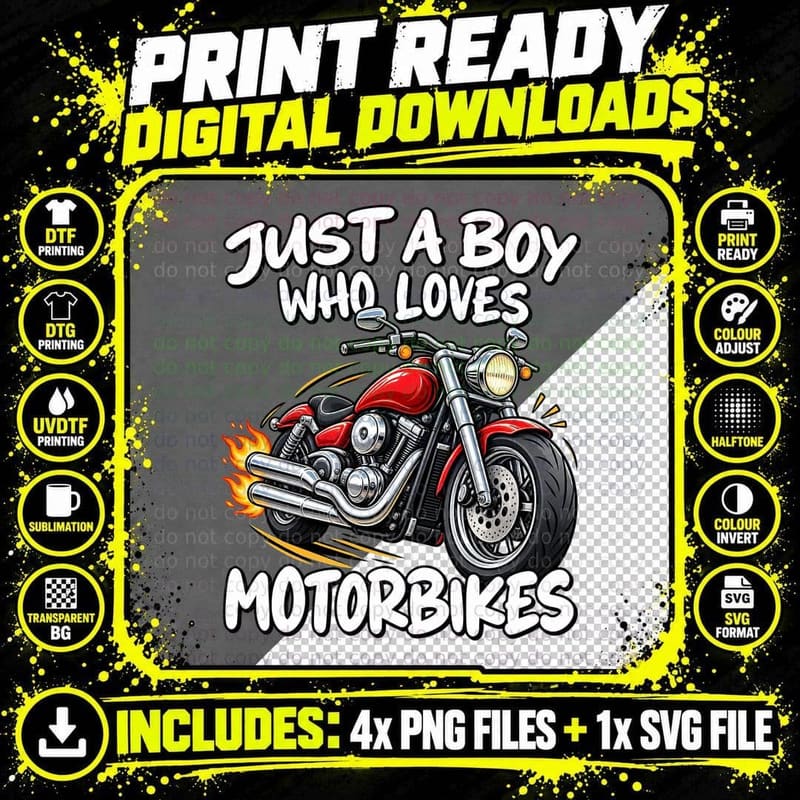 Motorbike Lover Boys Chrome Motorcycle Biker Cartoon Png SVG Digital Bundle