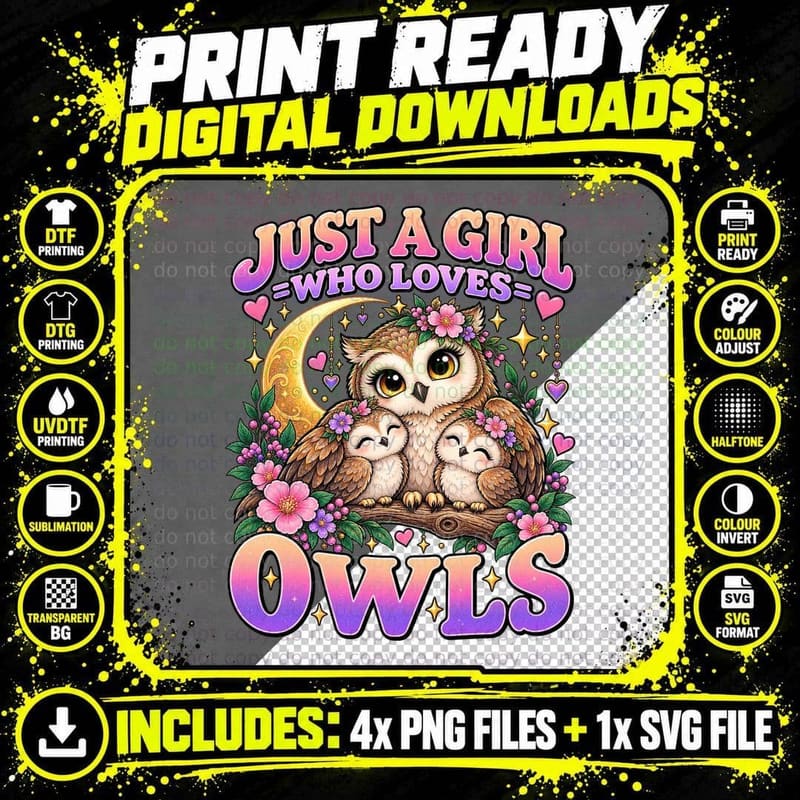 Owl Lover Retro Sunset Vintage Style Night Owl Bird Mom Png SVG Digital Bundle