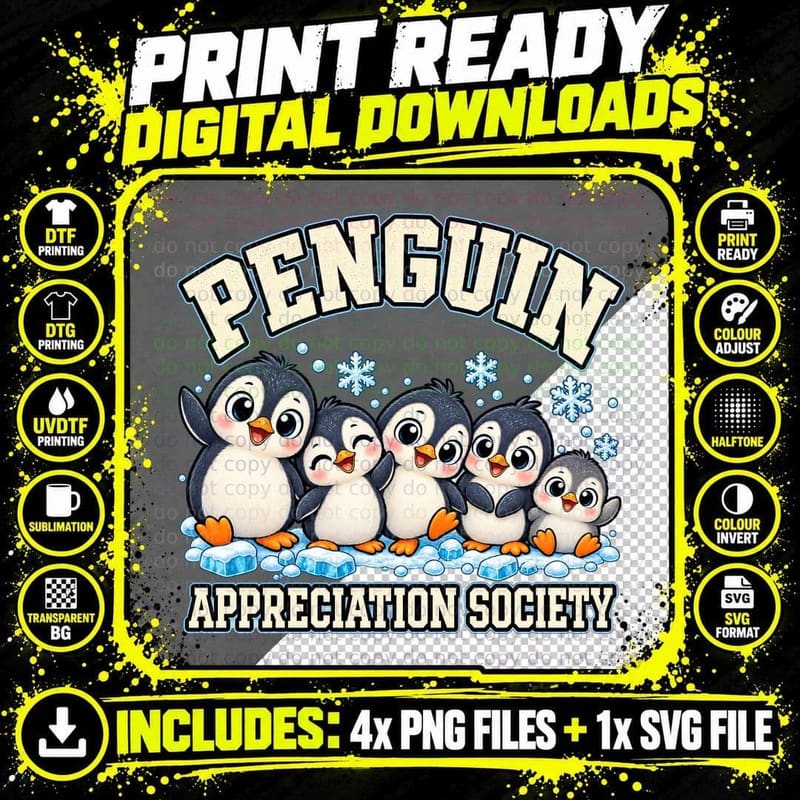 Penguin Appreciation Society T-Shirt Cute Kawaii Retro Png SVG Digital Bundle