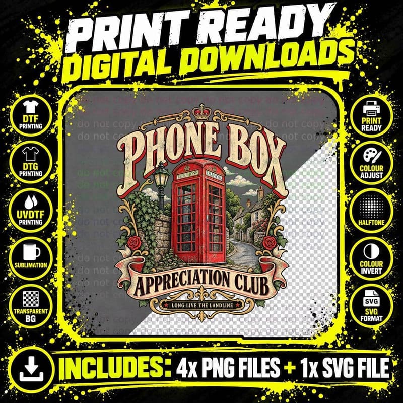 Phone Box Appreciation Club British Heritage Red Png SVG Digital Bundle