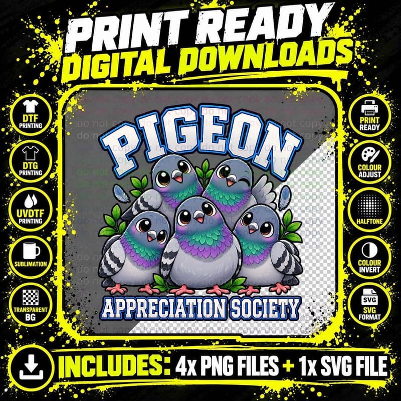 Pigeon Appreciation Society Cute Chubby Bird Lover Png SVG Digital Bundle