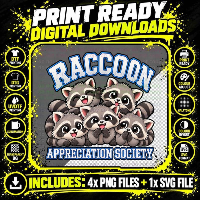 Raccoon Appreciation Society Cute Kawaii Trash Panda Png SVG Digital Bundle