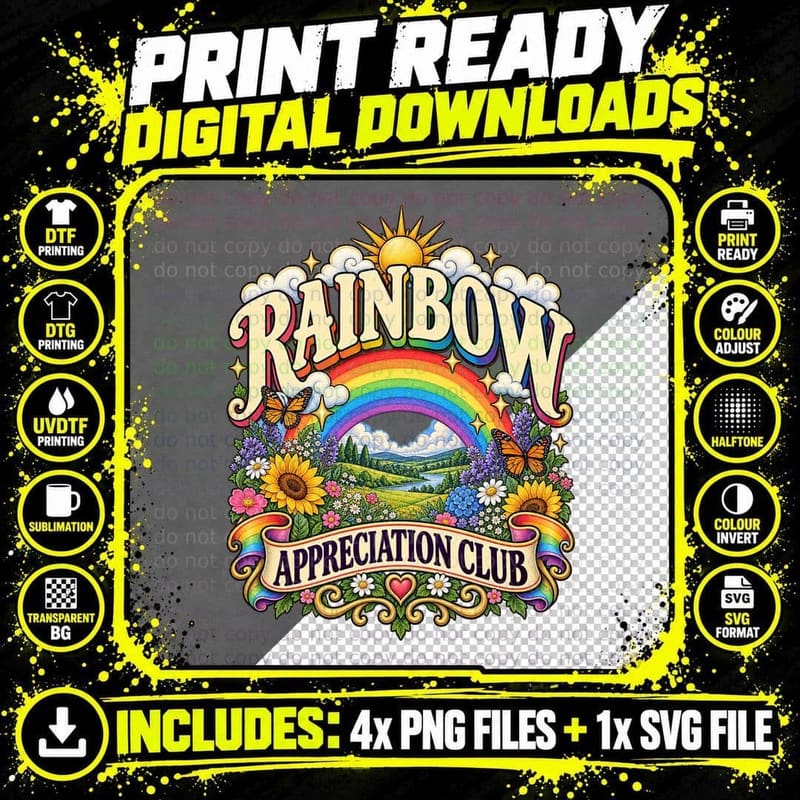 Rainbow Appreciation Club Vintage Psychedelic Png SVG Digital Bundle
