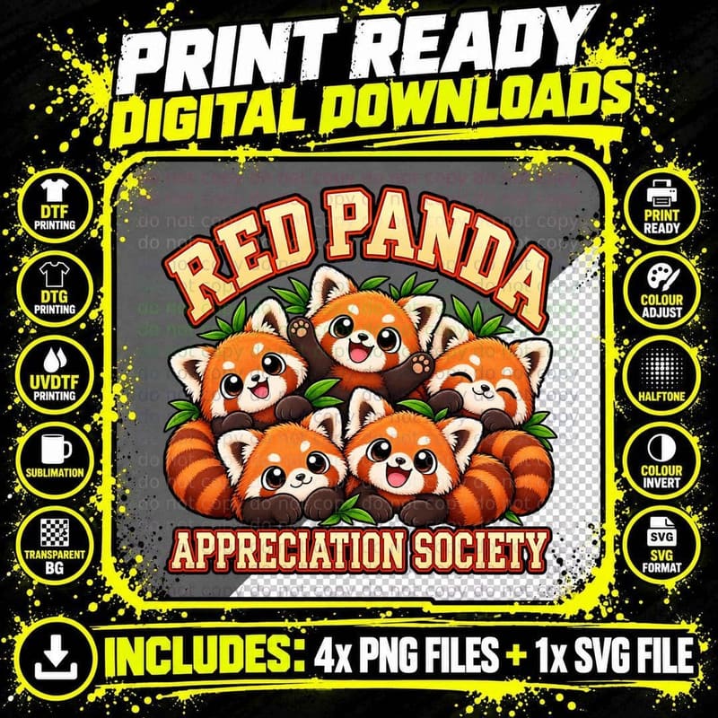 Red Panda Appreciation Society Cute Kawaii Wildlife Png SVG Digital Bundle