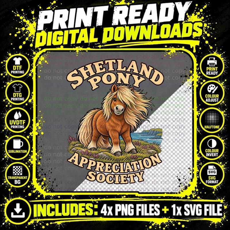 Shetland Pony Appreciation Society Retro Pony Lover Png SVG Digital Bundle