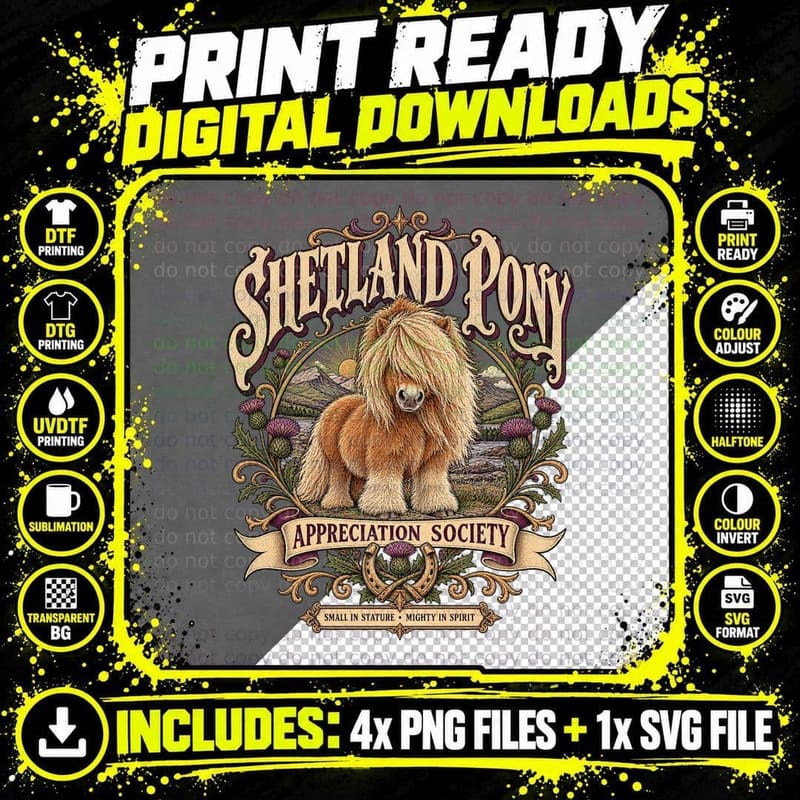 Shetland Pony Appreciation Society Vintage Highland Png SVG Digital Bundle