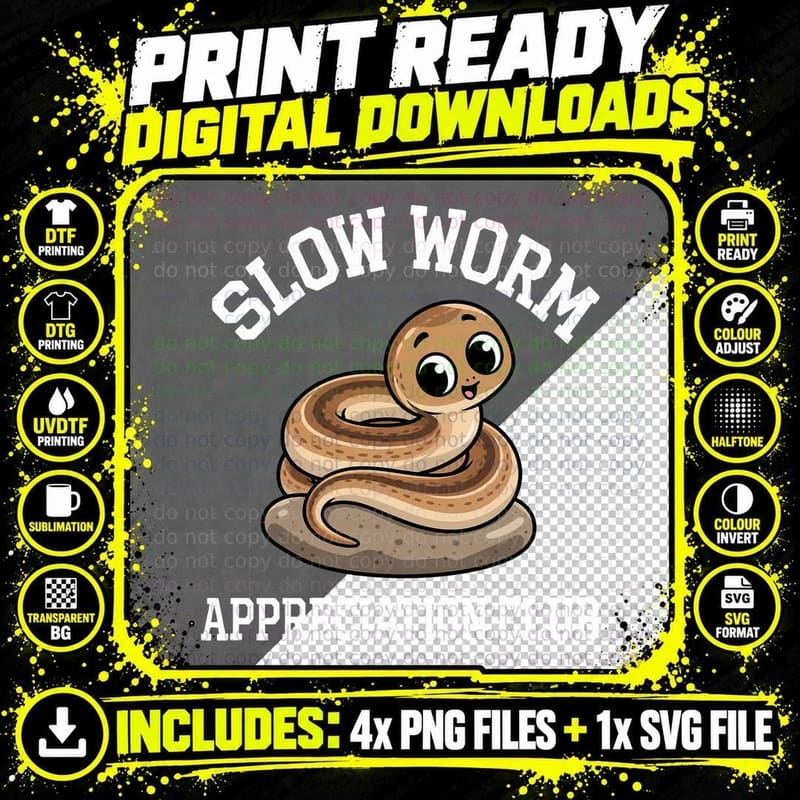 Slow Worm Appreciation Club Retro Cartoon Reptile Lover Png SVG Digital Bundle