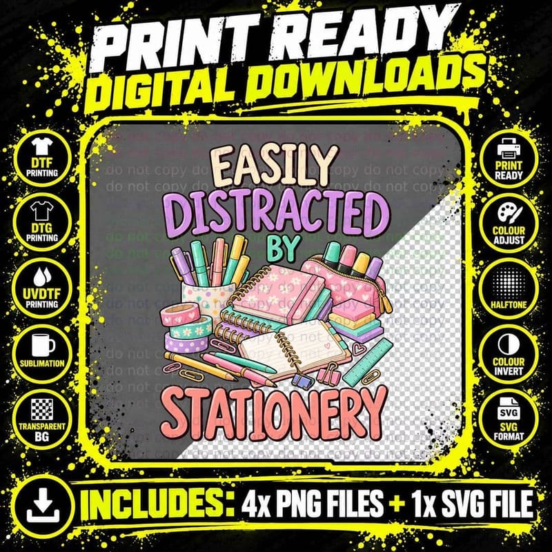 Stationery Lover Funny Quote Pastel Cartoon Planner Png SVG Digital Bundle