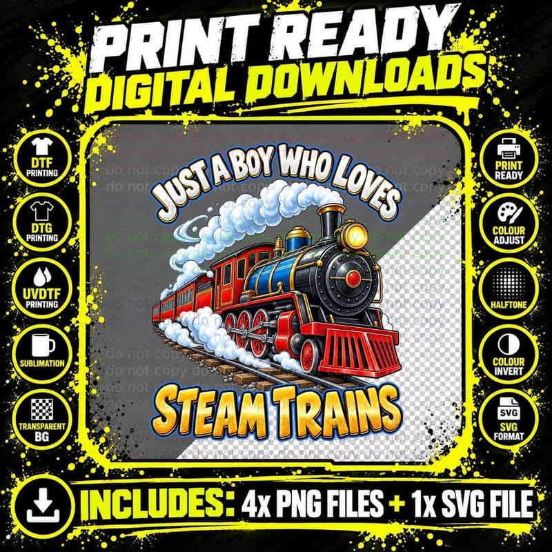 Steam Train Lover Vintage Railway Locomotive Cartoon Png SVG Digital Bundle