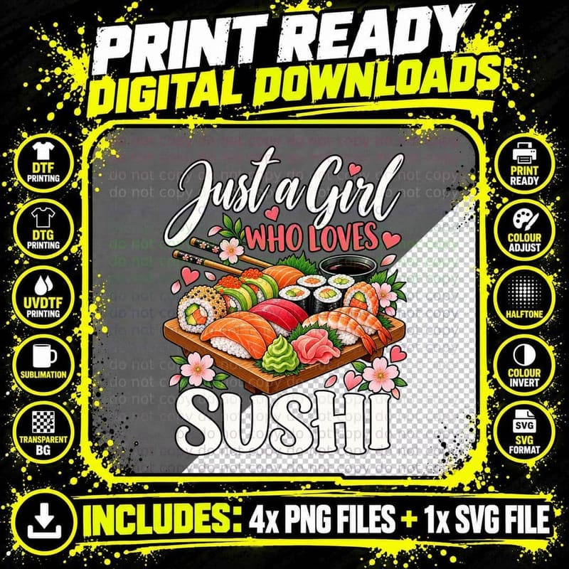 Sushi Lover Japanese Foodie Bold Sushi Roll Nigiri Food Png SVG Digital Bundle