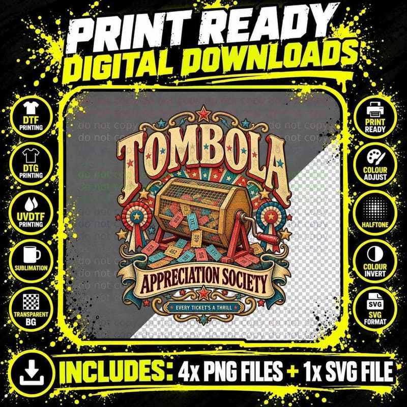 Tombola Appreciation Society Vintage Fairground Carnival Png SVG Digital Bundle