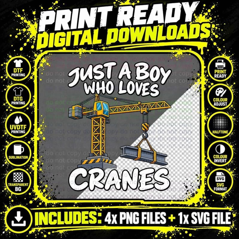 Tower Crane Lover Boys Construction Equipment Industrial Png SVG Digital Bundle