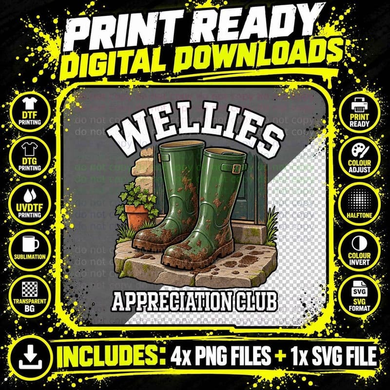 Wellies Appreciation Club Retro British Country Walk Png SVG Digital Bundle