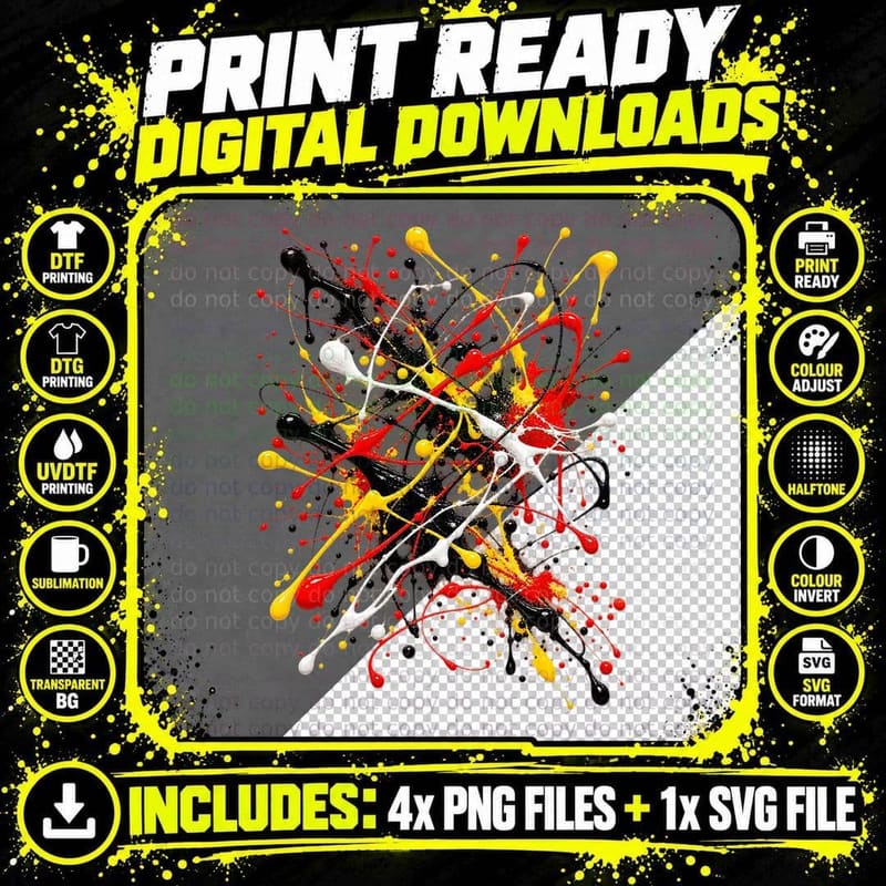Abstract Action Painting T-Shirt, Drip Splatter Png SVG Digital Bundle
