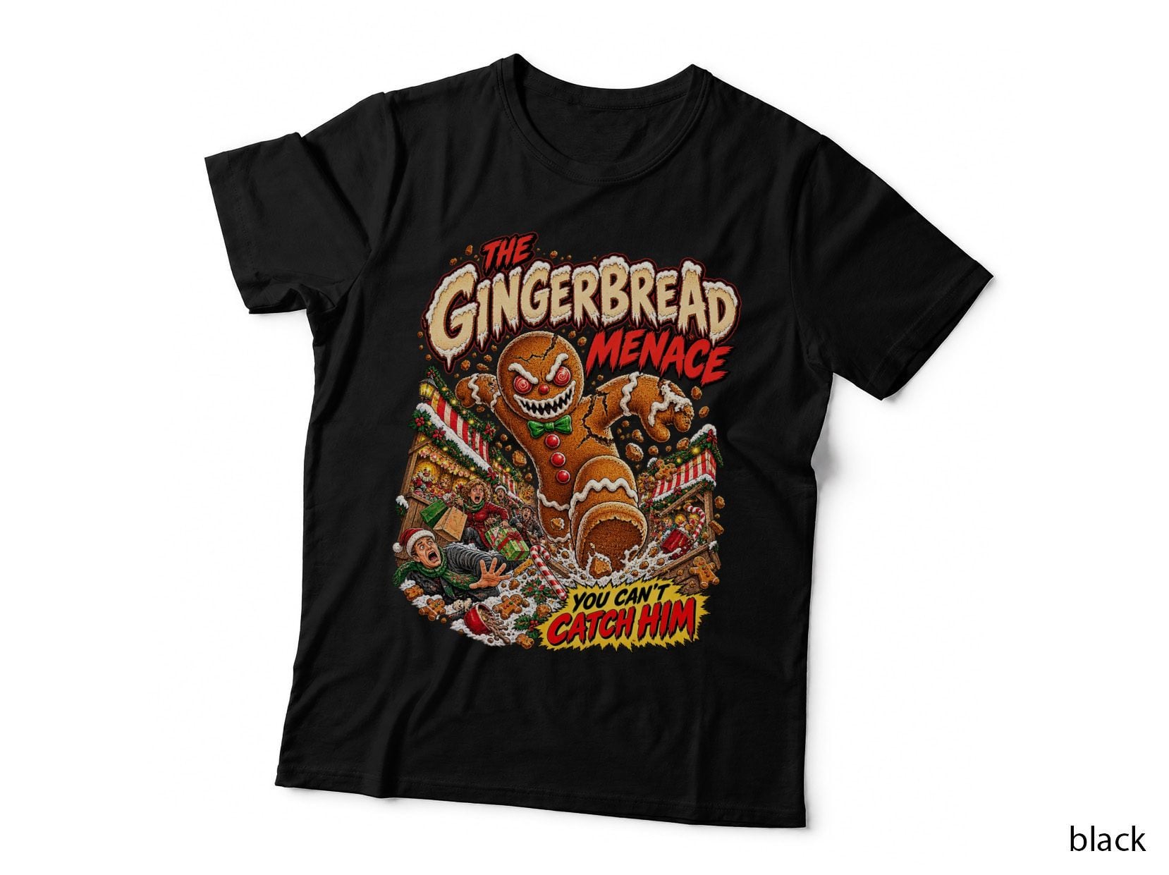 The Gingerbread Menace Vintage Christmas Horror Movie Retro T-Shirt