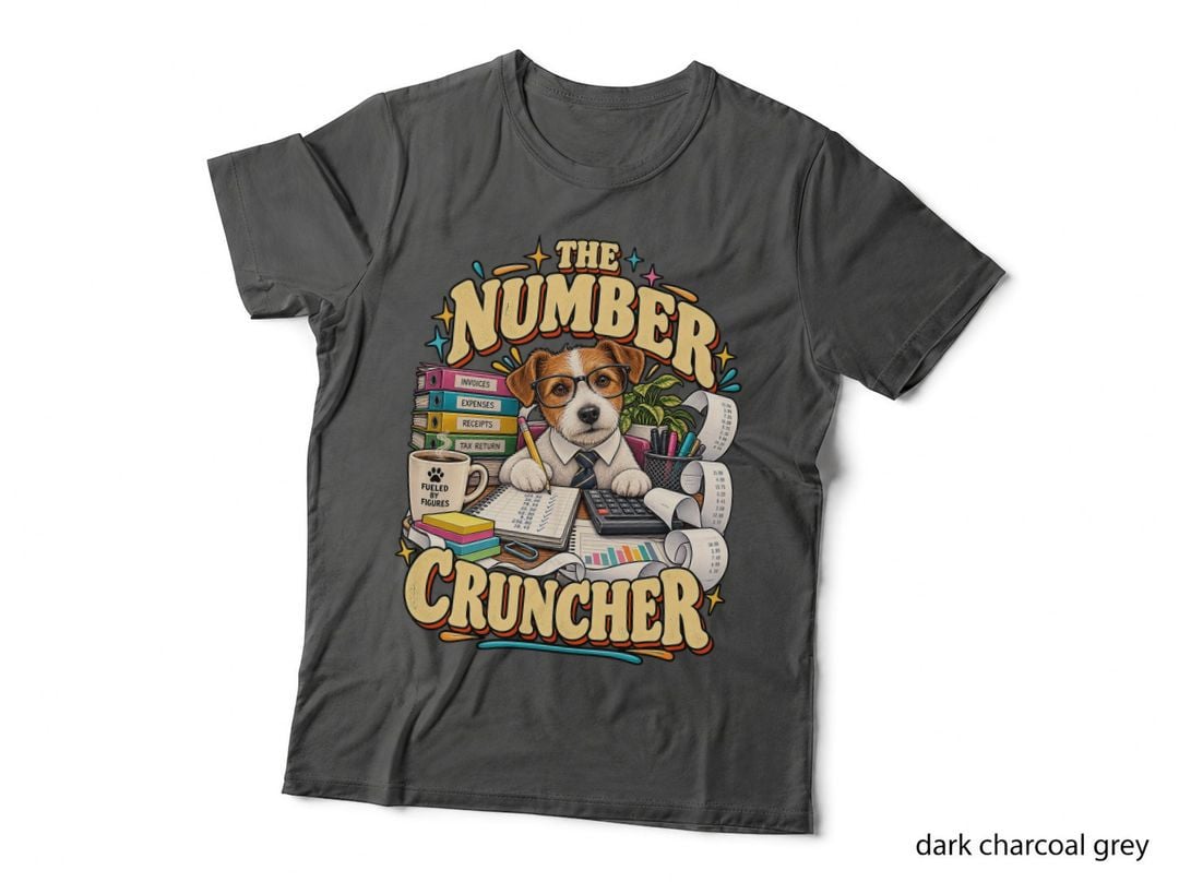 The Number Cruncher Accountant Dog Funny Bookkeeper Tax Retro Gift T-Shirt