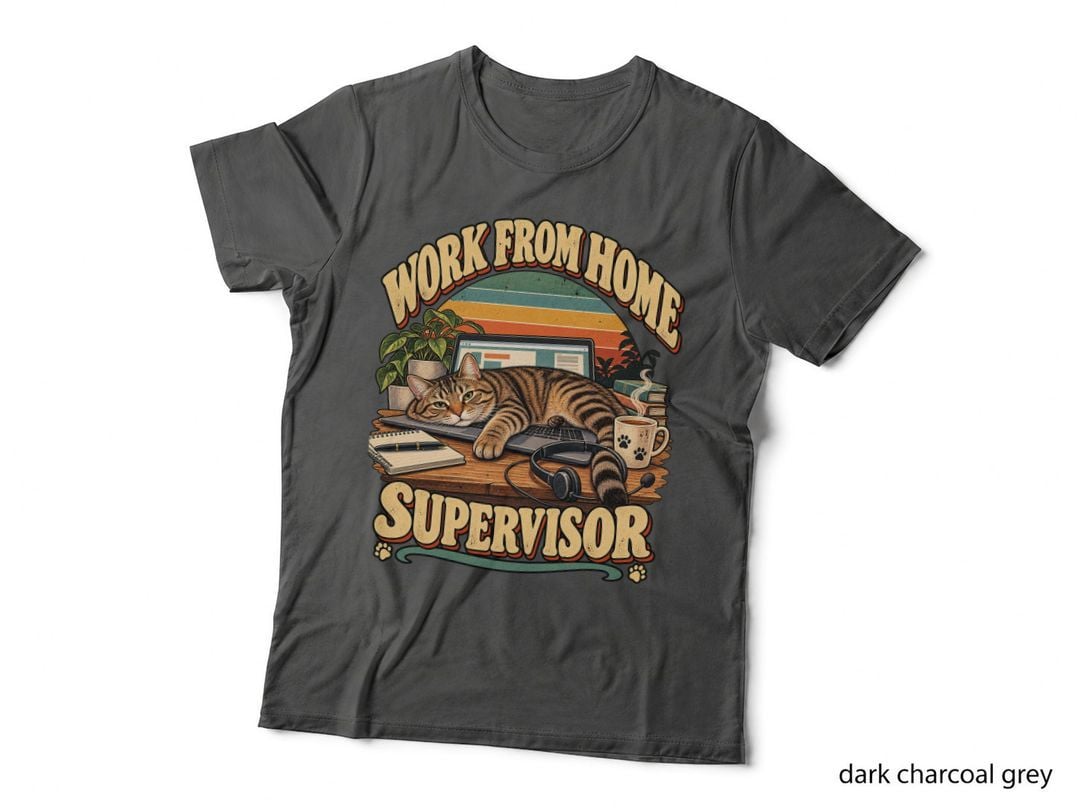 Work From Home Supervisor Tabby Cat Funny Office Retro Cat Lover Remote T-Shirt