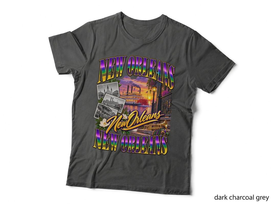 New Orleans Riverboat French Quarter Jazz Trumpet Mardi Gras Vintage T-Shirt